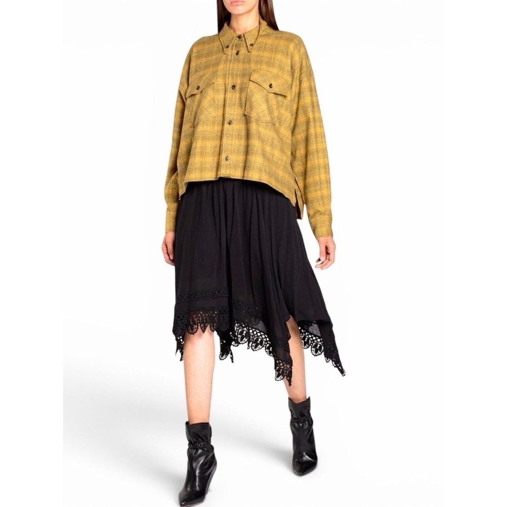 Isabel Marant Étoile Black Cotton Handkerchief Hem Eyelet Lace Boho Skirt 42/L - Picture 2 of 12